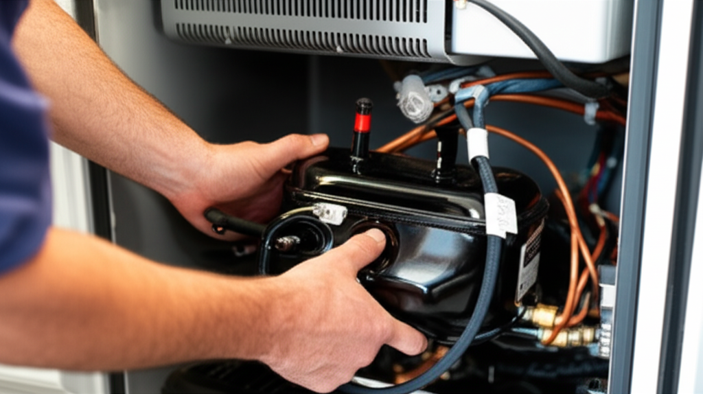 Technician replacing parts in premium appliance