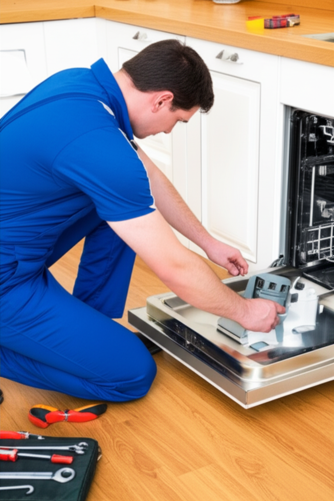 Technician servicing premium dishwasher - professional dishwasher repair